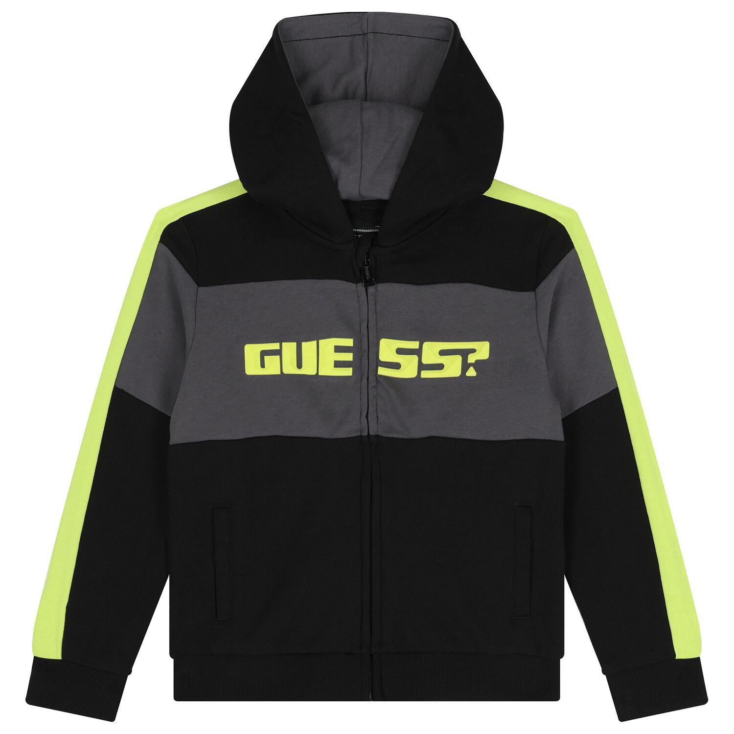 Boys Black Logo Zip Up Top, 1, hi-res