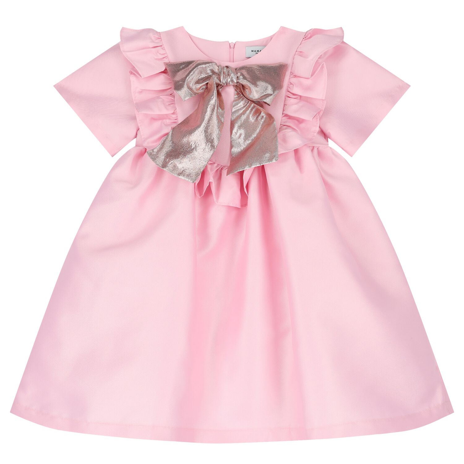 فستان بنات ستان بفيونكة باللون الوردي, 2, hi-res