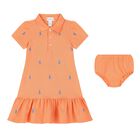 Baby Girls Orange Cotton Polo Dress, 1, hi-res