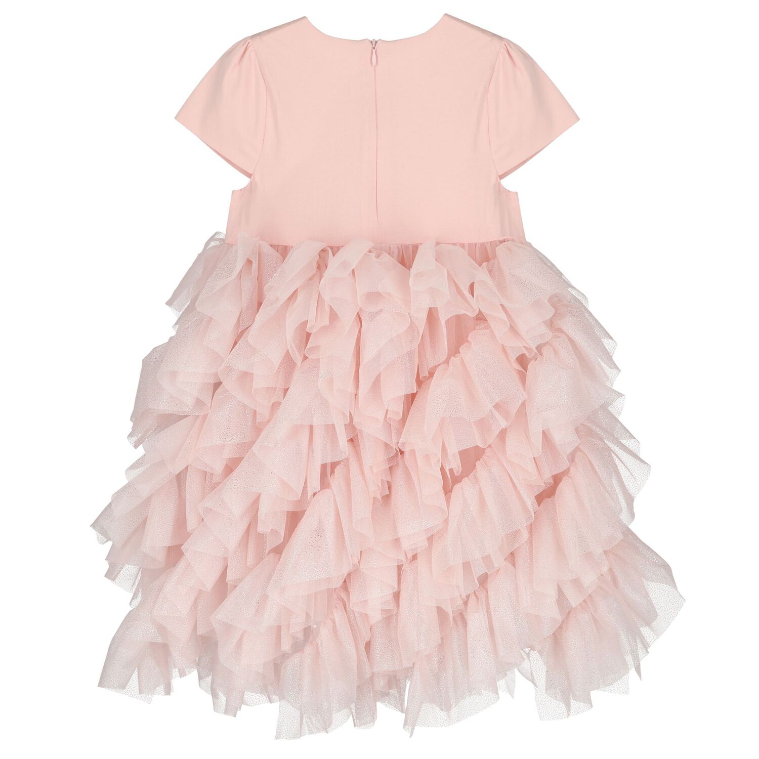 Girls Pink Bow Tulle Dress, 1, hi-res