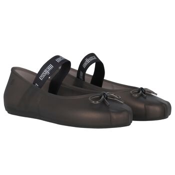 Girls Black Bow Jelly Shoes