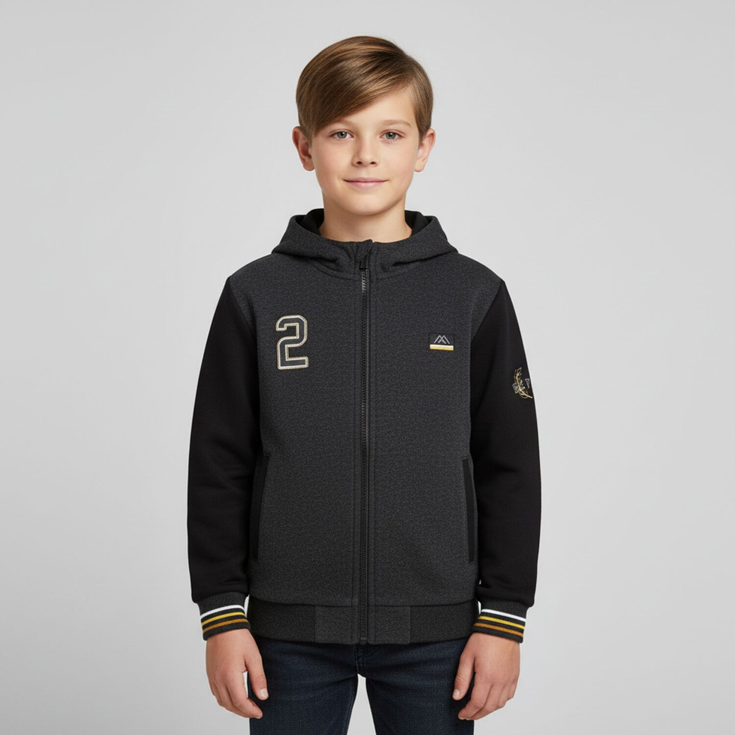 Boys Grey Logo Zip Up Top, 1, hi-res image number null