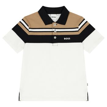 BOSS Boys White, Black & Beige Logo Polo Shirt, 1 Boys White, Black & Beige Logo Polo Shirt
