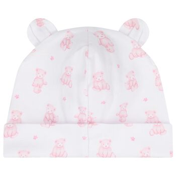 Baby Girls White & Pink Teddy Bear Time Hat
