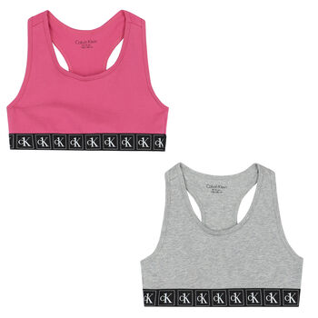 Girls Pink & Grey Logo Bralette (2-Pack)