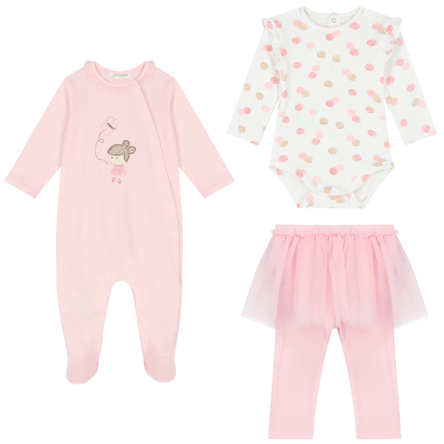 Girls Pink Ballerina Babygrow & Set (3 Piece), 1, hi-res