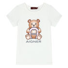 Girls White & Pink Teddy Logo Pjyamas, 1, hi-res