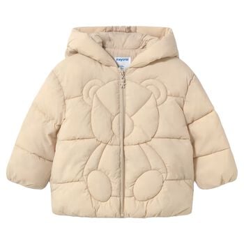 Younger Girls Beige Teddy Bear Puffer Jacket