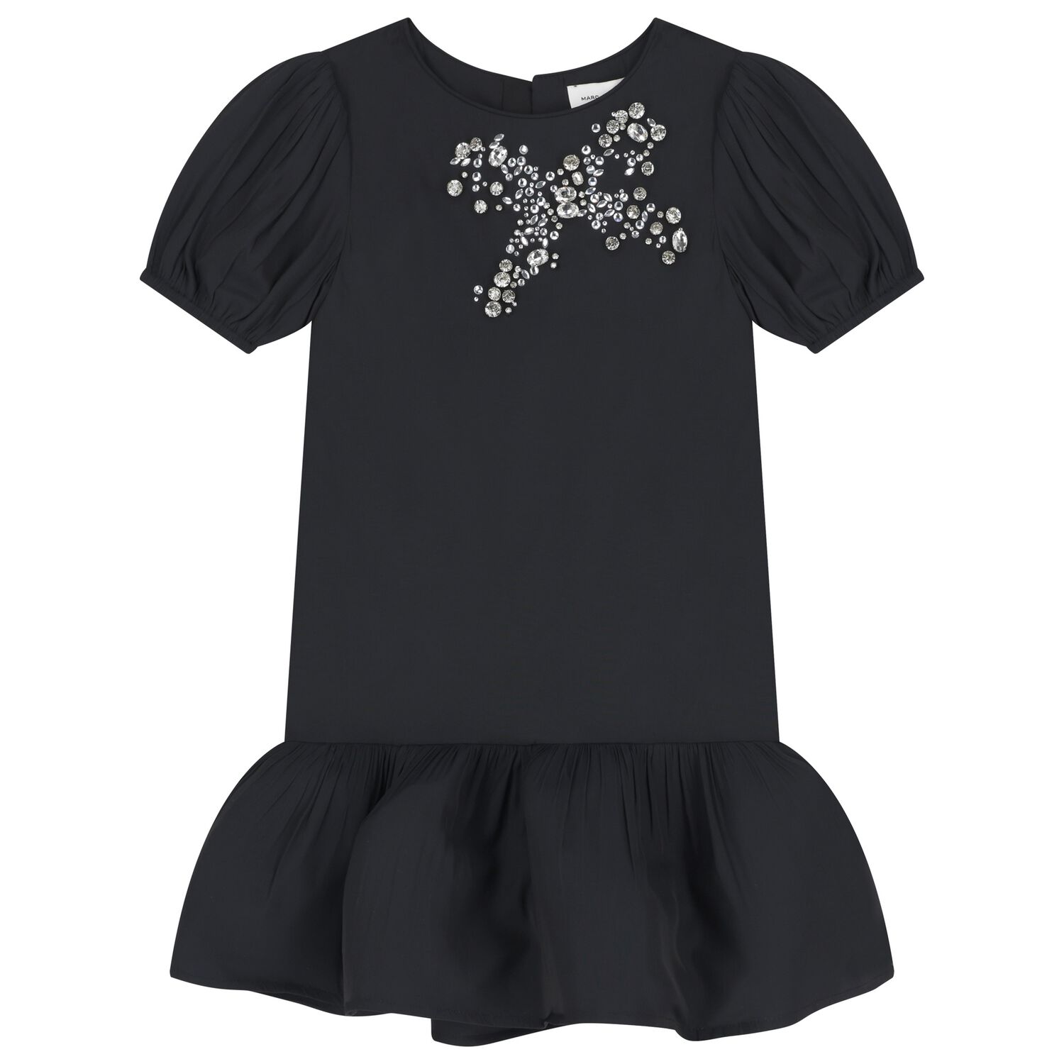 Girls Black Embellished Bow Dress, 1, hi-res