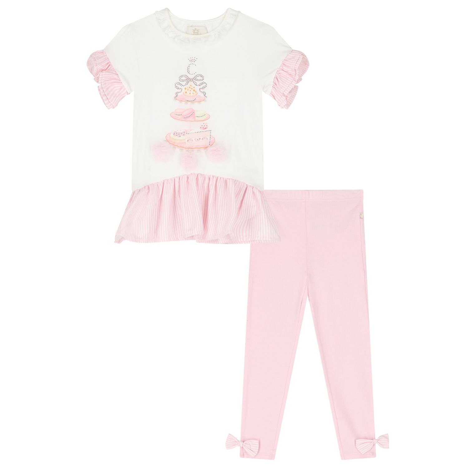 Girls White & Pink Pastry Leggings Set, 1, hi-res image number null