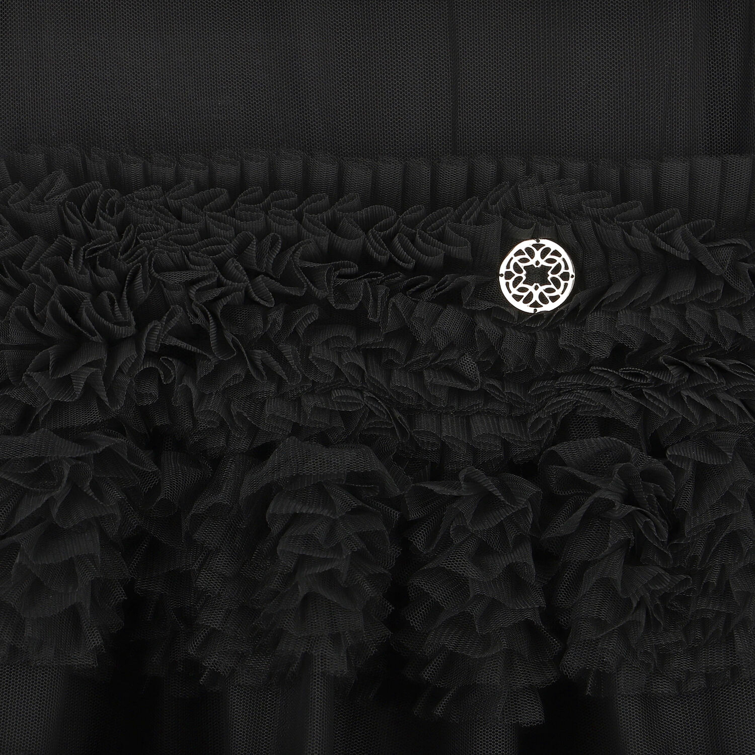 فستان بنات تول بالشعار باللون الأسود, 1, hi-res