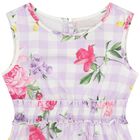 Girls Lilac & White Floral Gingham Dress, 1, hi-res