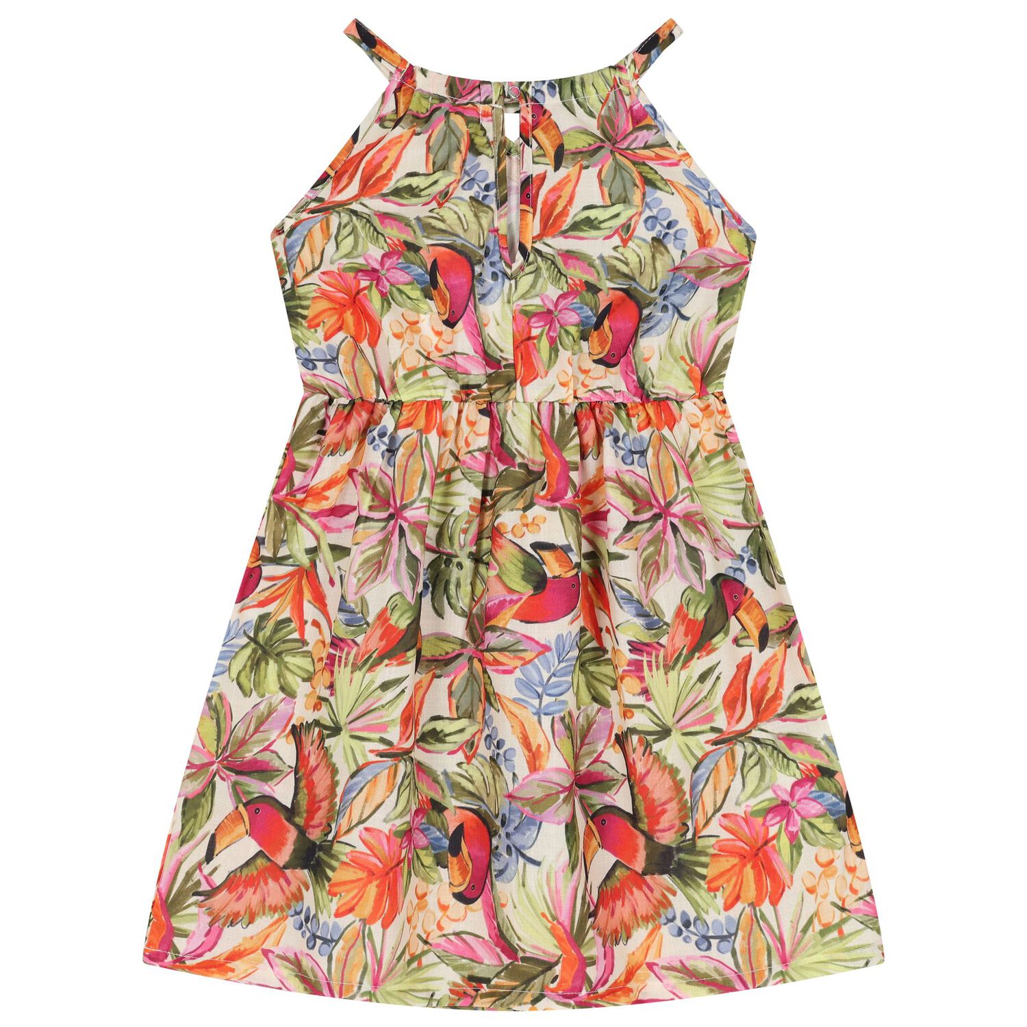 Girls Multi-Coloured Bird Dress, 1, hi-res