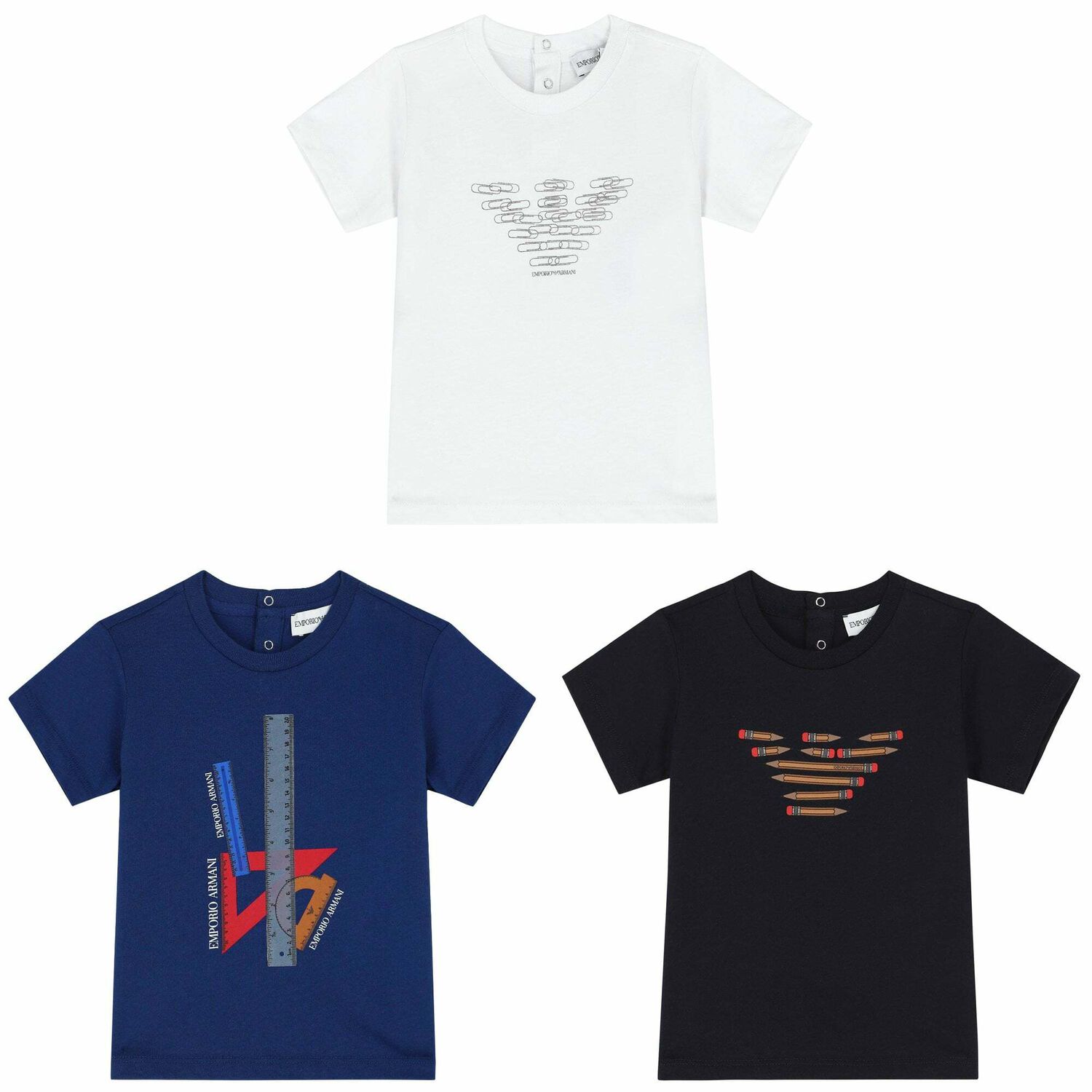 Younger Boys White, Black & Blue Logo T-Shirts ( 3-Pack ), 1, hi-res