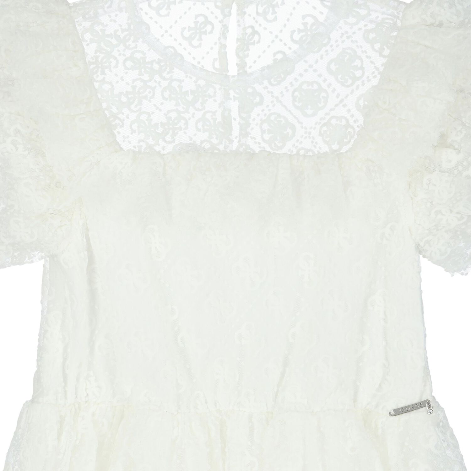 Girls Ivory Logo Ruffled Dress, 1, hi-res