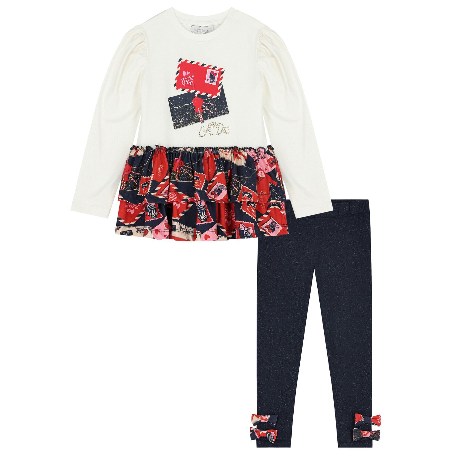 Girls White Logo Envelope Leggings Set, 1, hi-res image number null