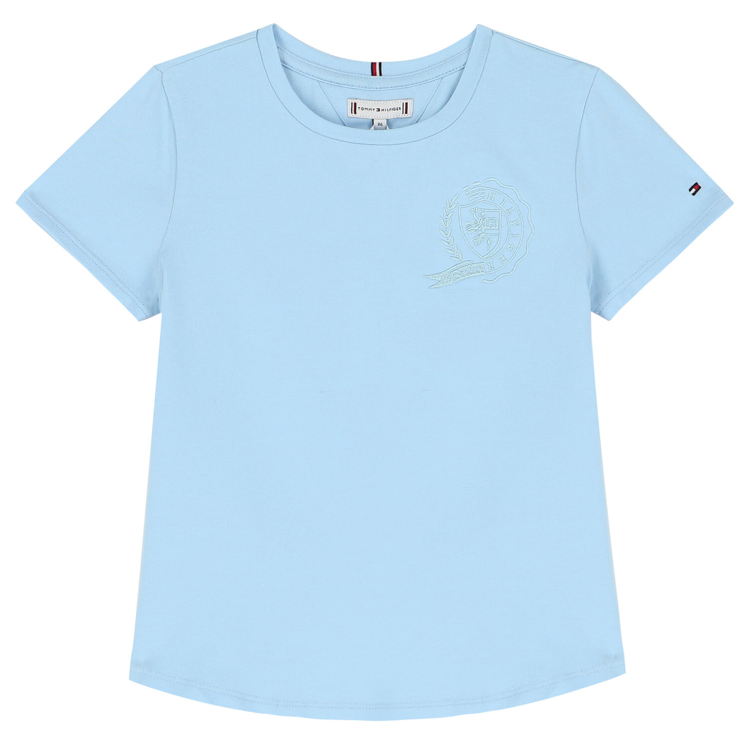 Girls Sky Blue Embroidered Logo T-Shirt, 1, hi-res