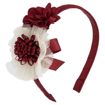 Girls Red & Ivory Flower Headband