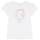 طقم تنورة شيفون باللون الأبيض والوردي للبنات, 1, hi-res