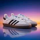White & Black Logo Samba Trainers, 1, hi-res