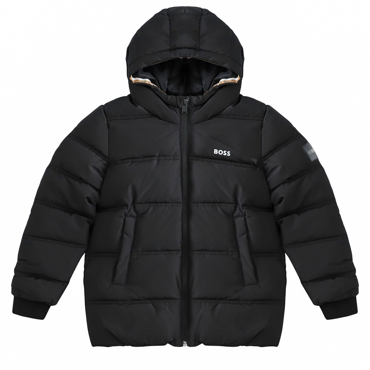 Boys Black Logo Puffer Jacket, 1, hi-res image number null