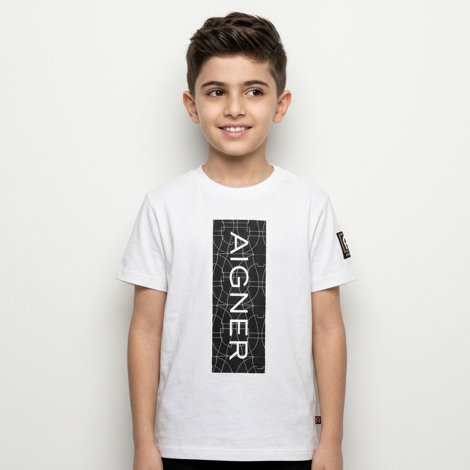 Younger Boys White Logo T-Shirt, 1, hi-res