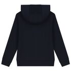 Boys Navy Blue Logo Hooded Zip Up Top, 1, hi-res