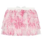 Girls White & Pink Rose Tulle Skirt, 1, hi-res