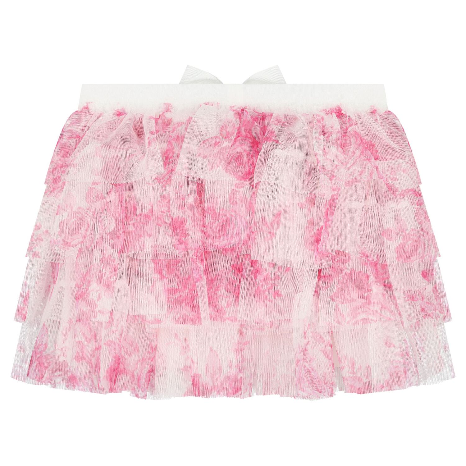 Girls White & Pink Rose Tulle Skirt, 1, hi-res image number null