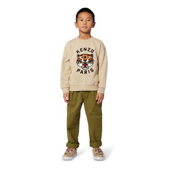 Boys Beige Tiger Logo Sweatshirt