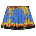 Girls Blue & Gold Barocco Pleated Skirt, 1, hi-res