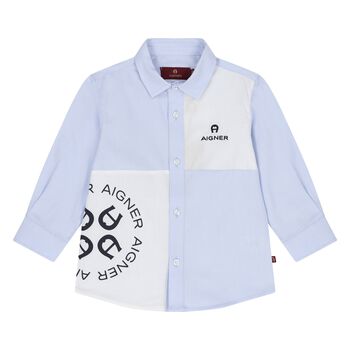 Younger Boys Blue & White Logo Shirt
