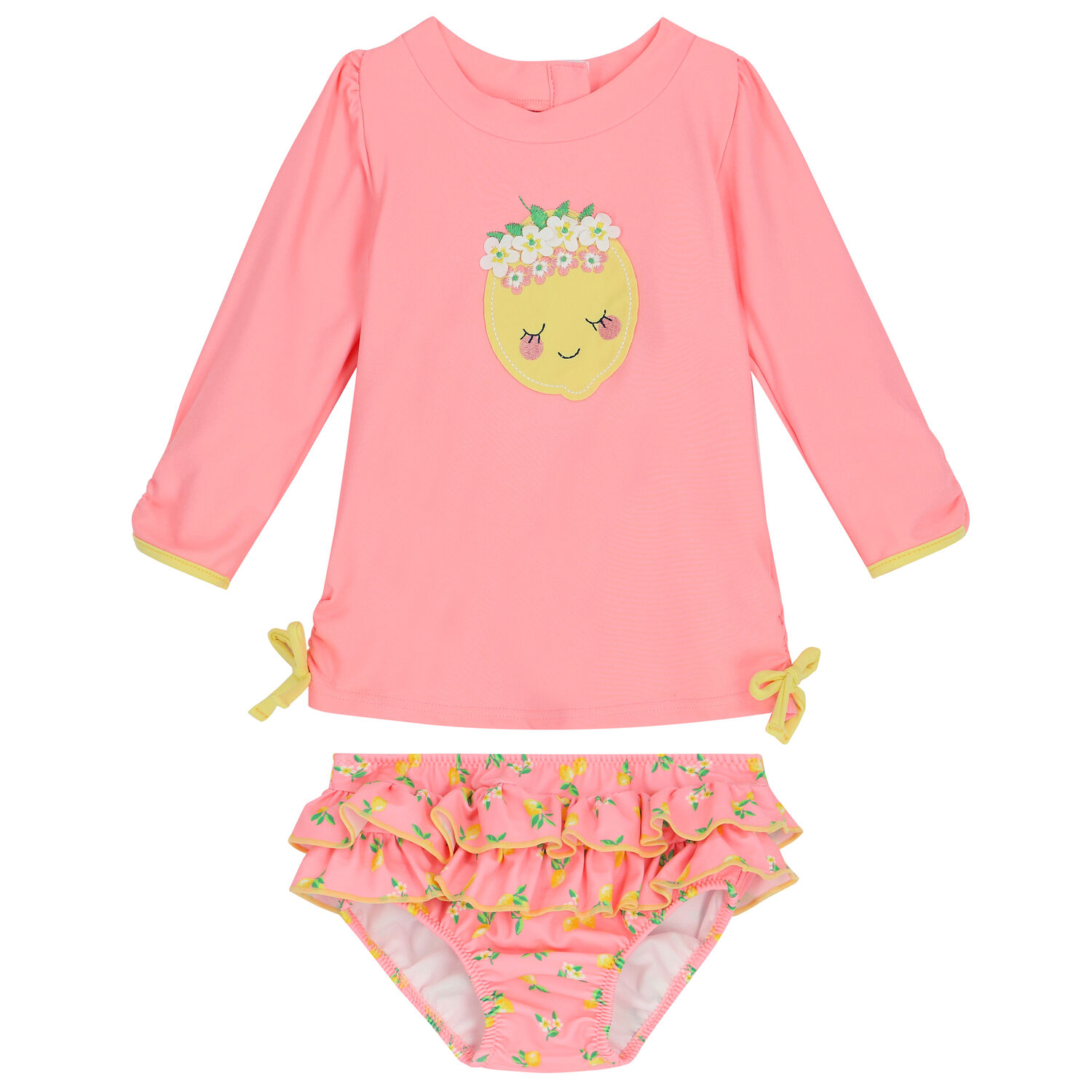 Baby Girls Pink & Yellow Lemon Tankini, 1, hi-res image number null