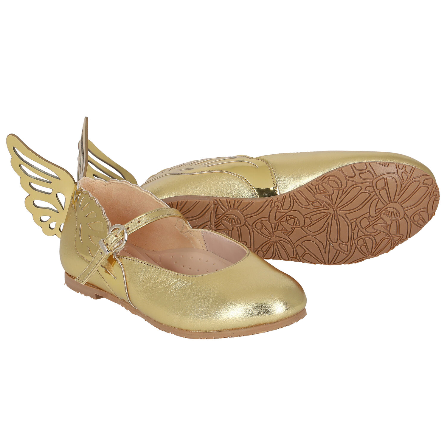 Girls Gold Ballerina Shoes, 1, hi-res