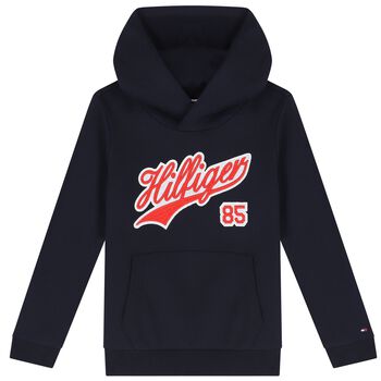 Boys Navy Blue Logo Hooded Top