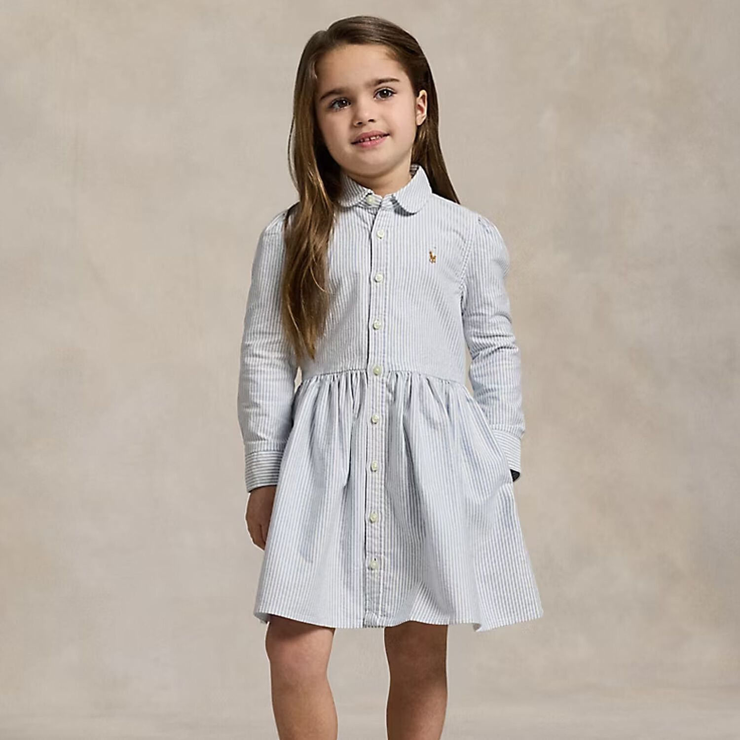 Girls Blue Striped Shirt Dress, 1, hi-res