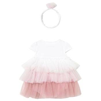 Baby Girls White & Pink Ombre Tulle Dress Set