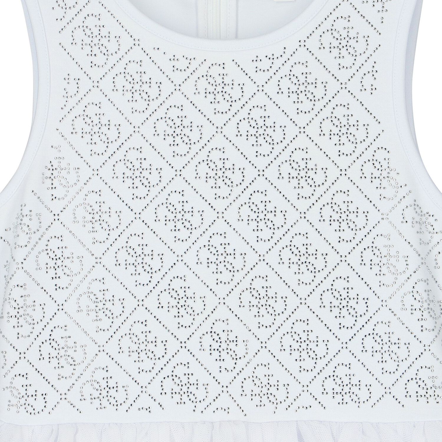 Girls White Logo Tulle Dress, 1, hi-res