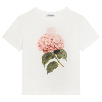 Girls Ivory Flower Logo T-Shirt
