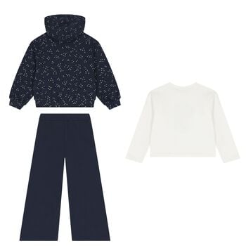 Girls White & Navy Blue Printed Tracksuit ( 3 Piece )