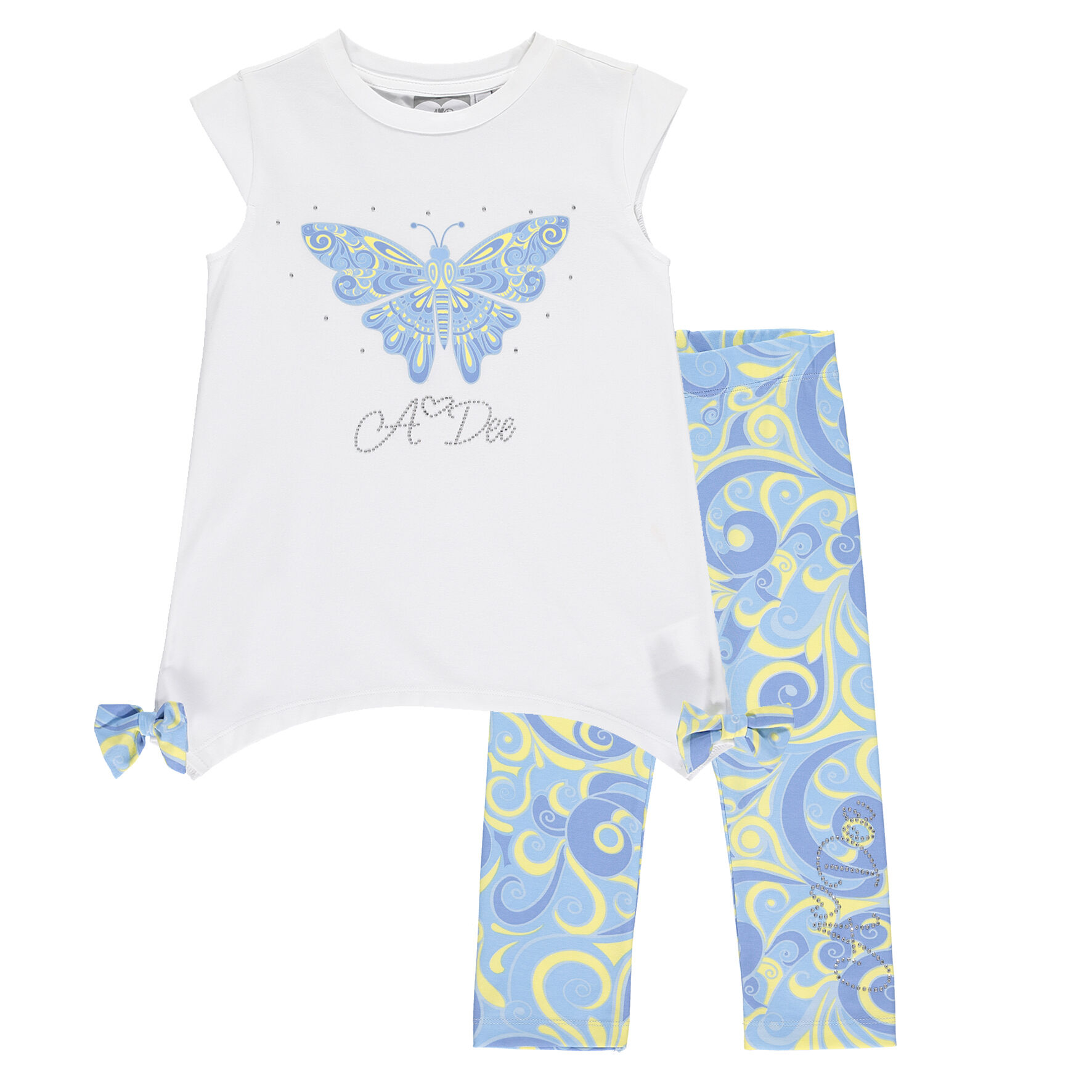 Girls White \u0026 Blue Butterfly Leggings 