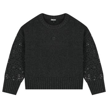 سترة محبوكة مزينة باللون الرمادي للبنات