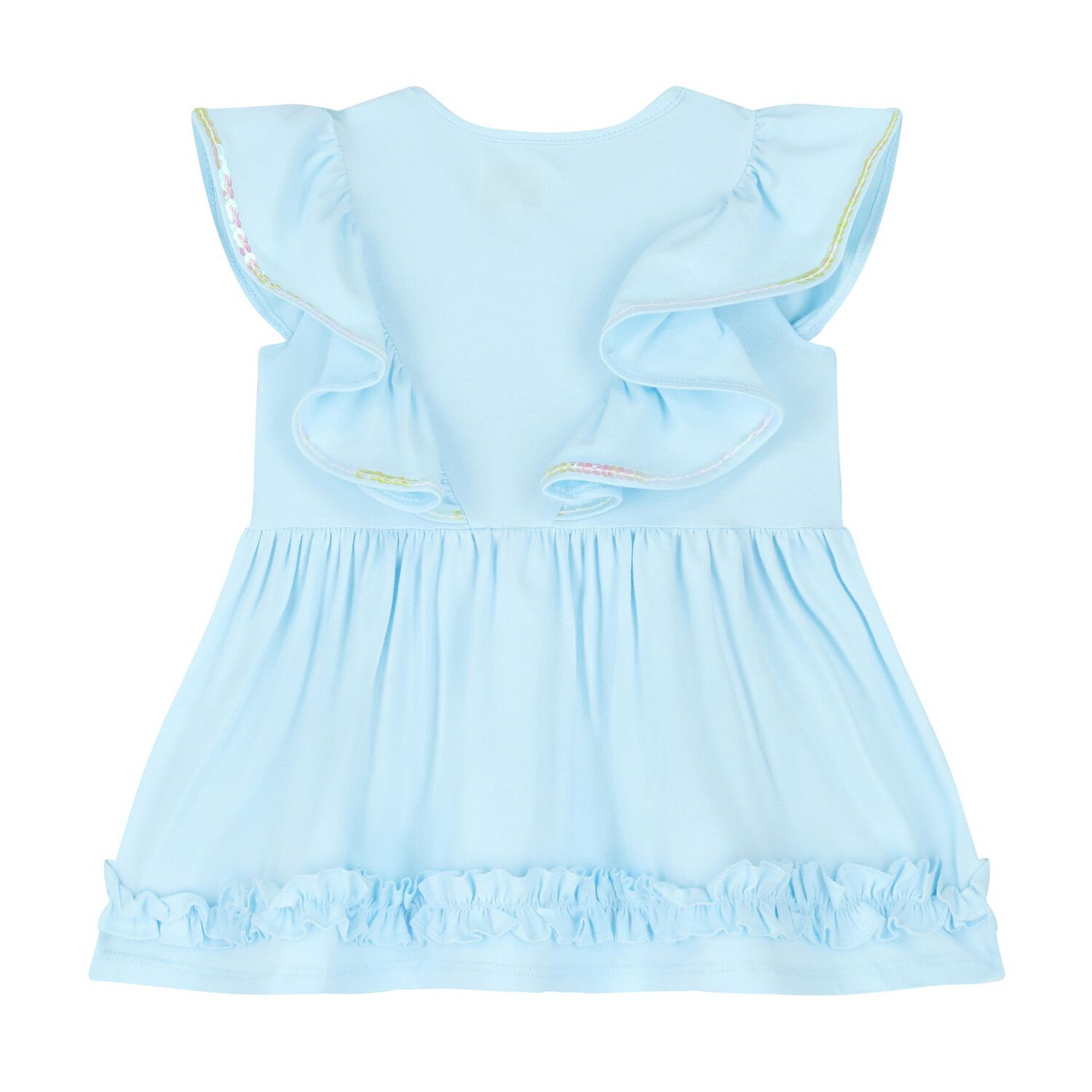 Baby Girls Blue Ruffle Dress, 1, hi-res