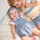 Baby Girls White & Blue Dungaree Set, 1, hi-res