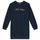 فستان بالشعار باللون الكحلى للبنات, 1, hi-res