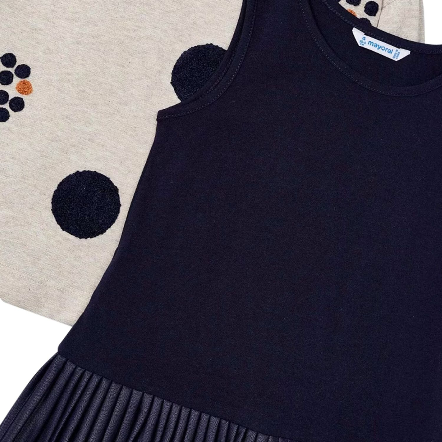 طقم بنات فستان باللون البيج والكحلي, 1, hi-res