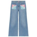 بنطلون بنات جينز دنيم  مزين بترتر باللون الأزرق , 1, hi-res