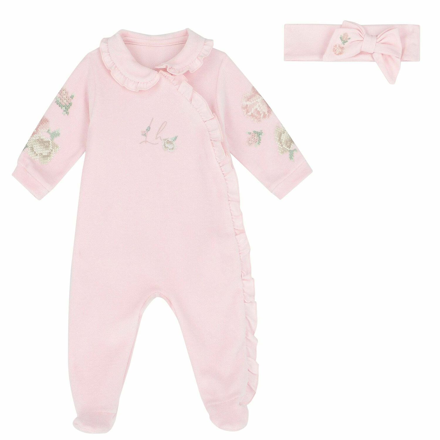 Baby Girls Pink Frill Babygrow Set, 1, hi-res