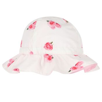 Girls White & Pink Rose Hat