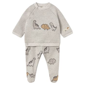 Baby Boys Grey Dinosaur 2 Piece Babygrow